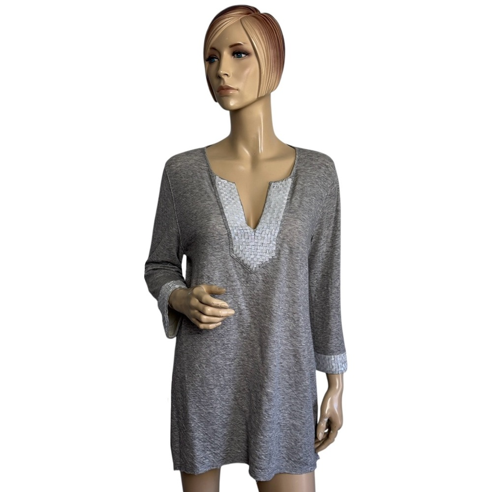 Calypso St. Barth Gray Embellished Tunic Top Size Medium